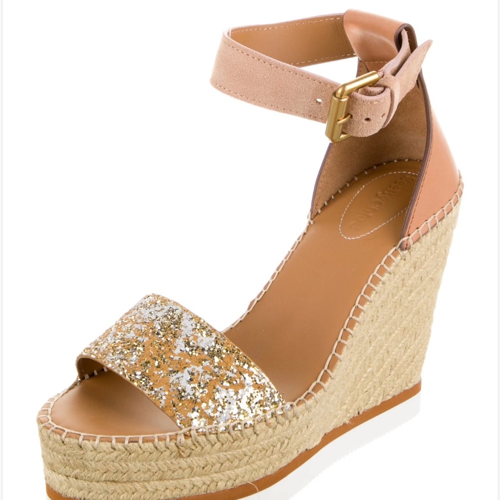 See By Chloe Tan and Gold Wedges